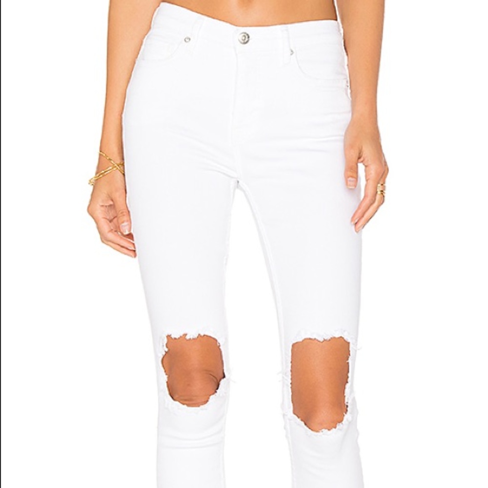 Free People Busted Knee white skinny jeans